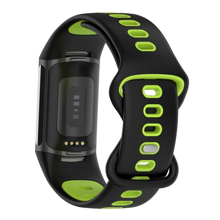 Black Lime silicone watch band for Fitbit Charge 6, showcasing its stylish design and comfortable fit.