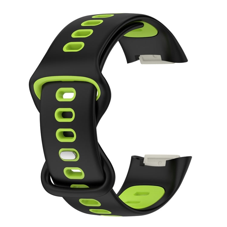 Black Lime silicone watch band for Fitbit Charge 6, showcasing its stylish design and comfortable fit.