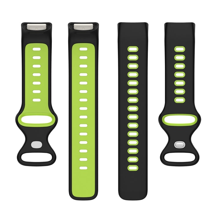 Black Lime silicone watch band for Fitbit Charge 6, showcasing its stylish design and comfortable fit.