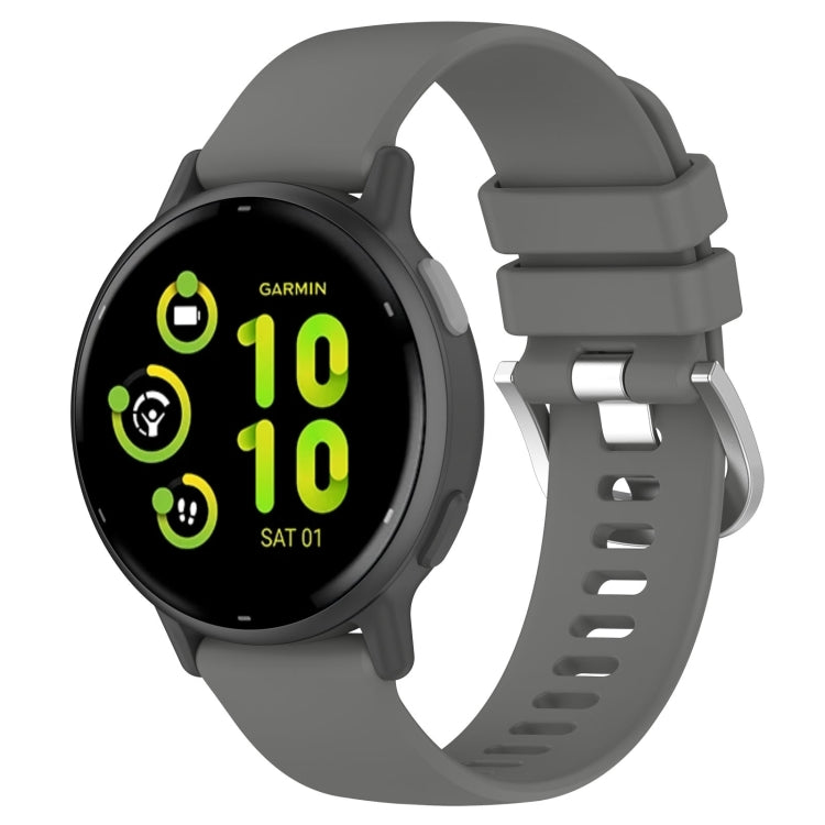 Dark grey silicone watch band for Garmin vivoactive 5 and Active 5, showcasing its stylish design and adjustable features.