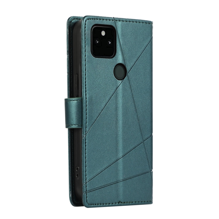 For Google Pixel 5a 5G PU leather case with embossed texture, featuring card slots and a wrist strap.