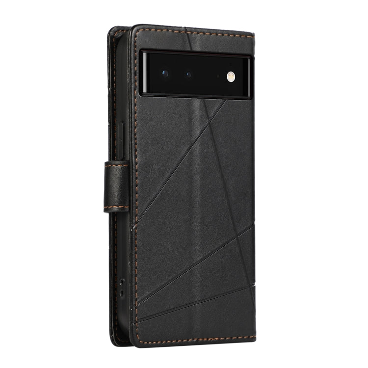 For Google Pixel 6 PU Genuine Leather Texture Embossed Line Phone Case with card slots and kickstand feature, showcasing its stylish design and functionality.