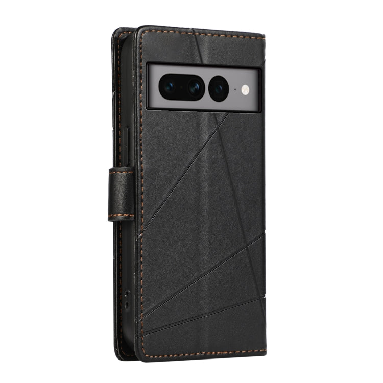 For Google Pixel 7 Pro PU leather phone case with embossed texture, featuring card slots and a wrist strap.