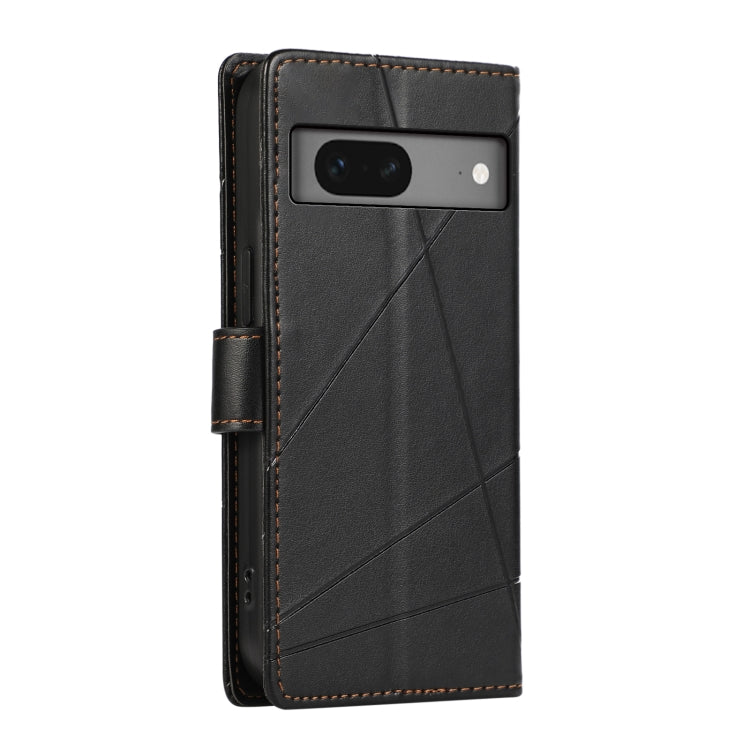 For Google Pixel 7 PU leather phone case with embossed texture, featuring card slots and a wrist strap.