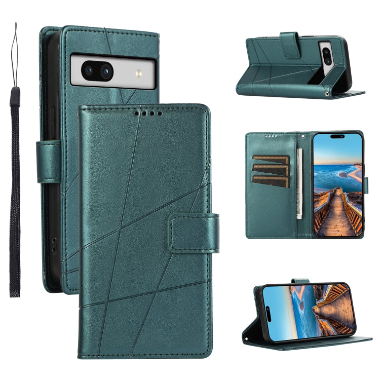 For Google Pixel 7a PU leather phone case with embossed texture, featuring card slots and a wrist strap.