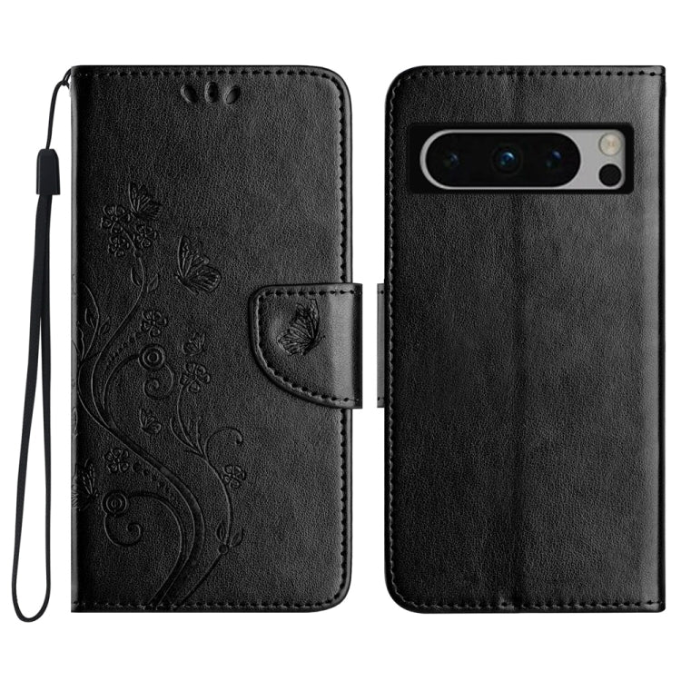 Butterfly Flower Pattern Flip Leather Phone Case for Google Pixel 8, showcasing a vibrant floral design with card slots and a holder for horizontal viewing.