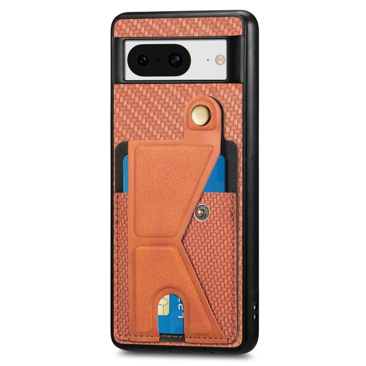 Carbon fiber wallet flip case for Google Pixel 8, featuring card slots and a drop-proof design.