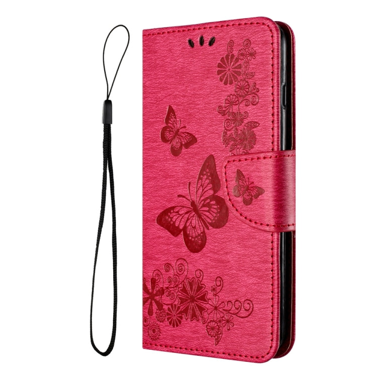 Red butterfly embossed flip leather phone case for Google Pixel 8 Pro, showcasing its stylish design and functional features.