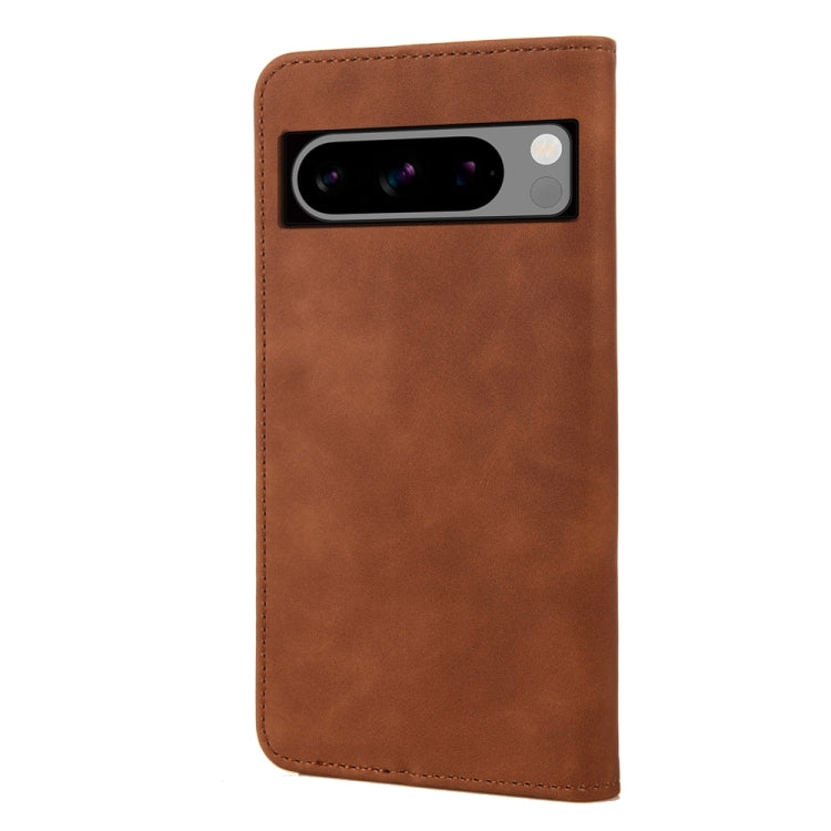 Brown splicing leather phone case for Google Pixel 8 Pro, showcasing its elegant design and practical features.