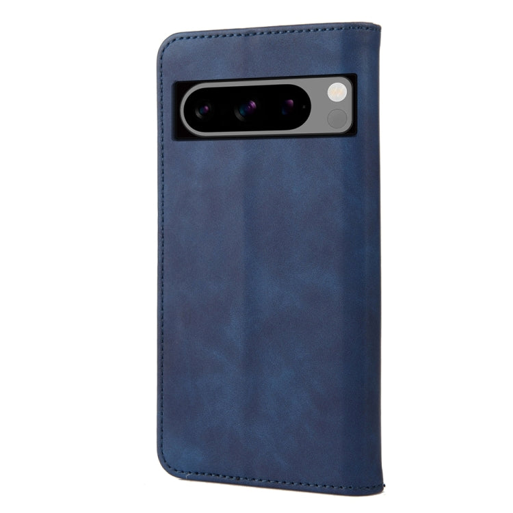 Blue splicing leather phone case for Google Pixel 8, showcasing its stylish design and practical features.