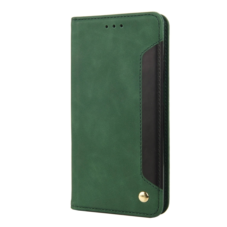 Green splicing leather phone case for Google Pixel 8, featuring a wallet design with card slot and stand functionality.