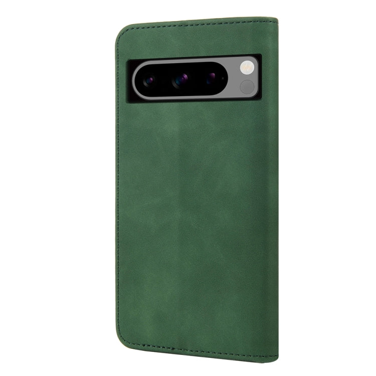 Green splicing leather phone case for Google Pixel 8, featuring a wallet design with card slot and stand functionality.