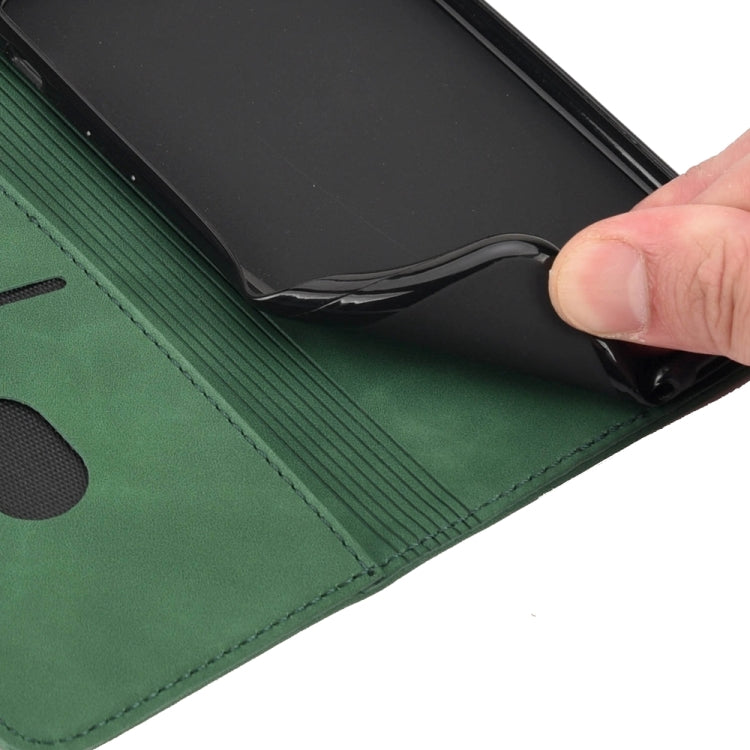 Green splicing leather phone case for Google Pixel 8, featuring a wallet design with card slot and stand functionality.