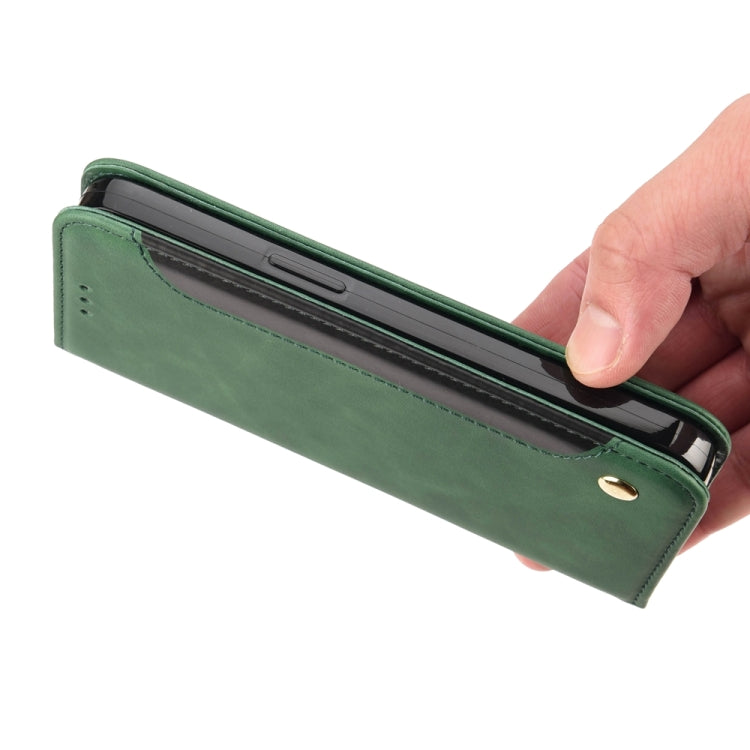 Green splicing leather phone case for Google Pixel 8, featuring a wallet design with card slot and stand functionality.