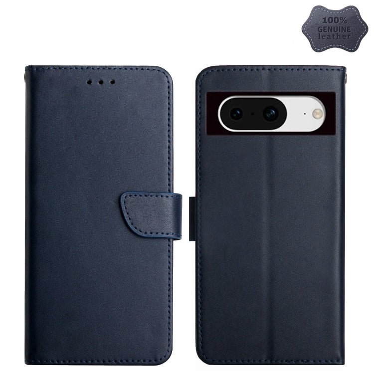 For Google Pixel 8a HT02 Genuine Leather Fingerprint-proof Flip Phone Case showcasing its elegant design and card slots.