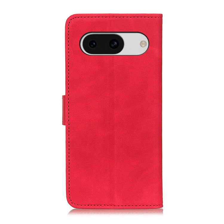 Red KHAZNEH Retro Texture Flip Leather Phone Case for Google Pixel 8a, showcasing its stylish design and functional features.