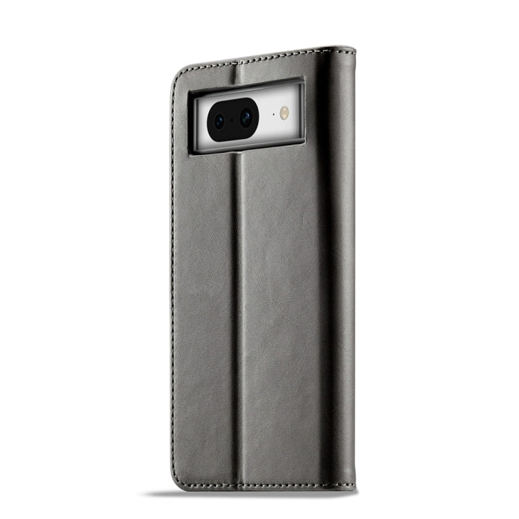 LC.IMEEKE Calf Texture Flip Leather Phone Case for Google Pixel 8a, showcasing its elegant design and card slots.