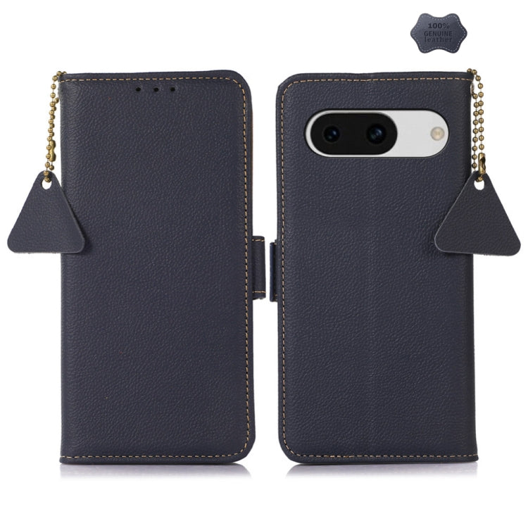 For Google Pixel 8A Side-Magnetic TJ Genuine Leather RFID Phone Case showcasing its genuine leather finish, card wallet slots, and bracket design.