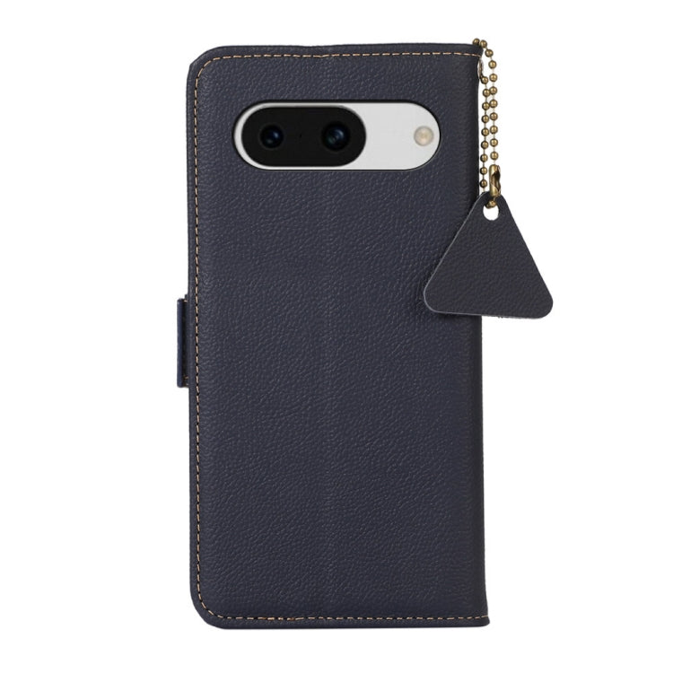 For Google Pixel 8A Side-Magnetic TJ Genuine Leather RFID Phone Case showcasing its genuine leather finish, card wallet slots, and bracket design.