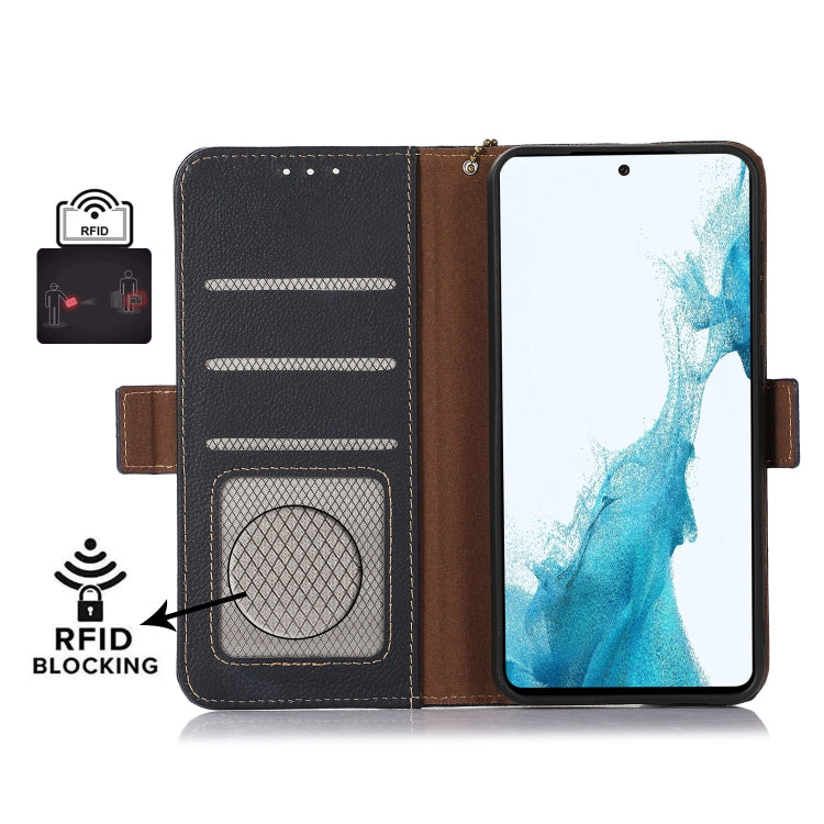 For Google Pixel 8A Side-Magnetic TJ Genuine Leather RFID Phone Case showcasing its genuine leather finish, card wallet slots, and bracket design.