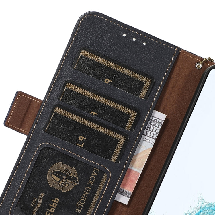 For Google Pixel 8A Side-Magnetic TJ Genuine Leather RFID Phone Case showcasing its genuine leather finish, card wallet slots, and bracket design.