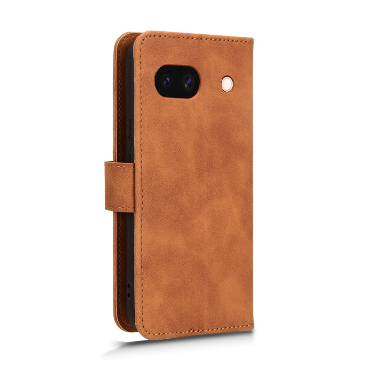 Brown magnetic flip leather phone case for Google Pixel 8a, showcasing its elegant design and card slots.