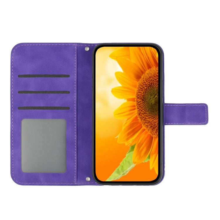 For Google Pixel 8a Skin Feel Sun Flower Embossed Flip Leather Phone Case showcasing its elegant design and functional features.