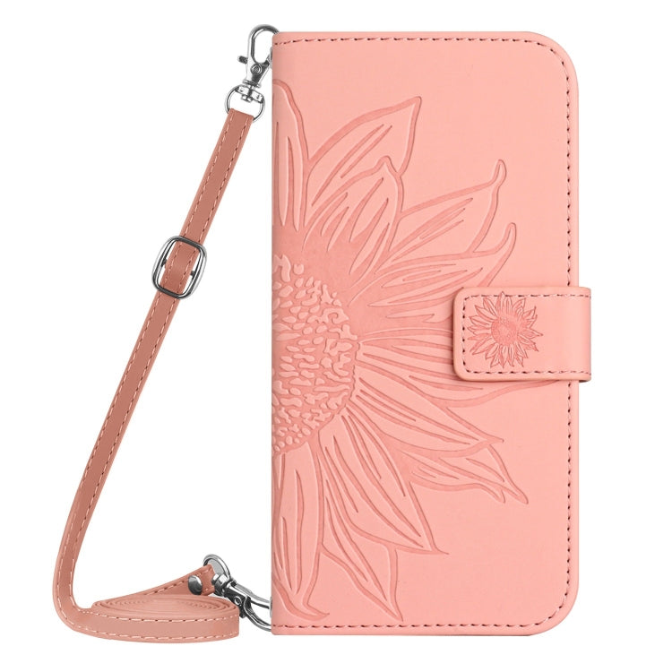 Stylish Sun Flower Embossed Flip Leather Phone Case for Google Pixel 8a, showcasing its elegant design and functional features.