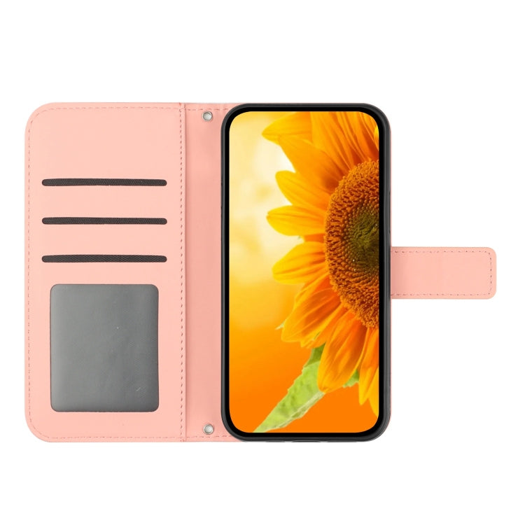 Stylish Sun Flower Embossed Flip Leather Phone Case for Google Pixel 8a, showcasing its elegant design and functional features.