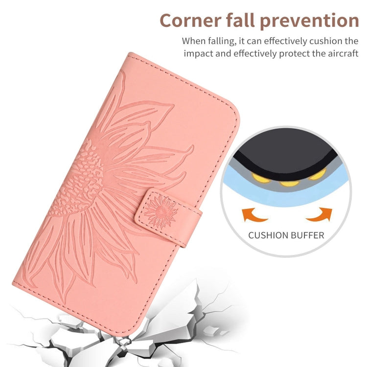 Stylish Sun Flower Embossed Flip Leather Phone Case for Google Pixel 8a, showcasing its elegant design and functional features.