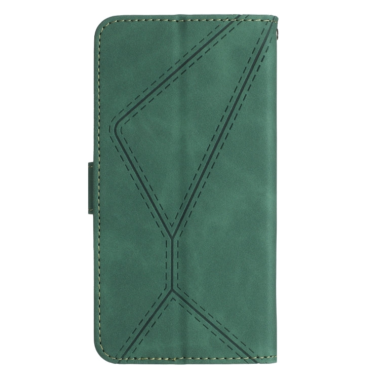 Green stitching embossed leather phone case for Google Pixel 8a with card slots and kickstand feature.