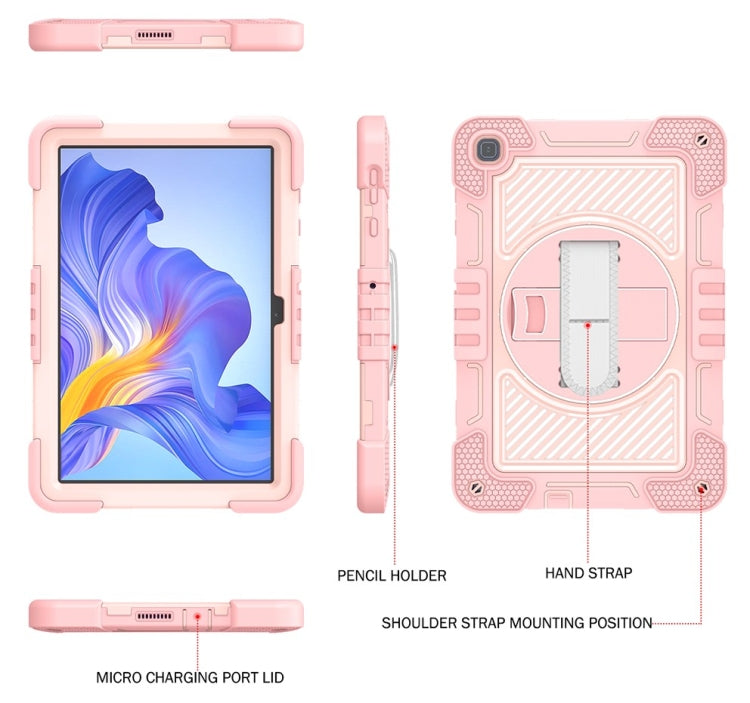 For Honor Pad X8 360 Degree Rotation Silicone Tablet Case with shoulder strap and stand function, showcasing its durable design.