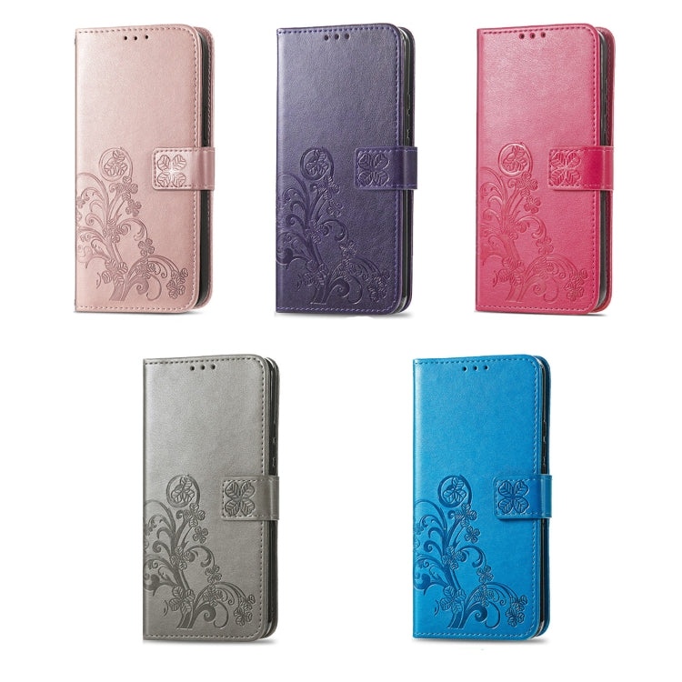 For Honor X50 Four-leaf Clasp Embossed Leather Phone Case in Gray with four-leaf clover design, showcasing its elegant and functional features.