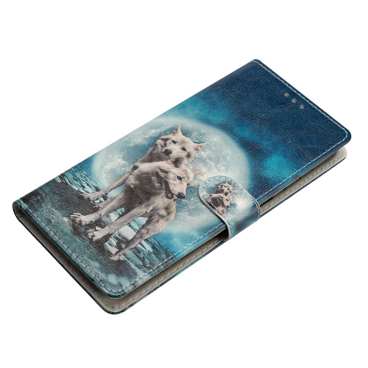 Huawei Mate 60 Colored Drawing Leather Phone Case featuring Twin Wolves design, showcasing durability and stylish protection.