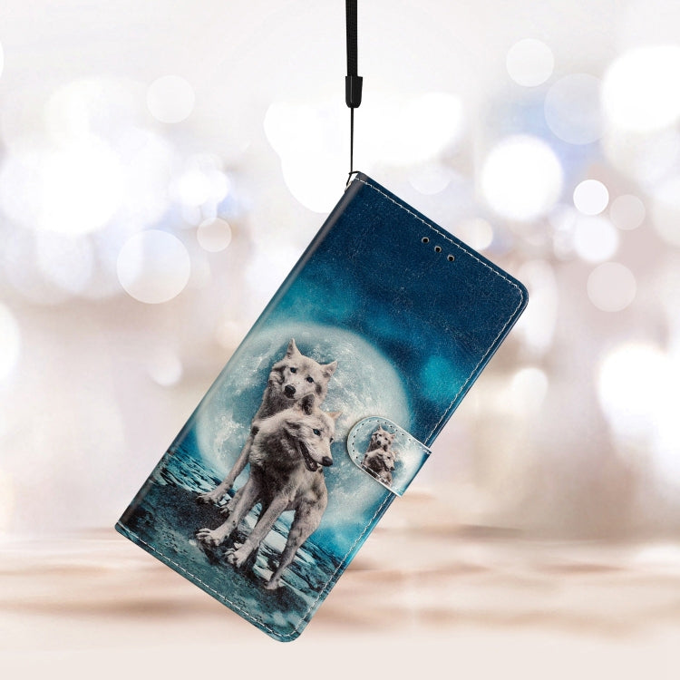 Huawei Mate 60 Colored Drawing Leather Phone Case featuring Twin Wolves design, showcasing durability and stylish protection.