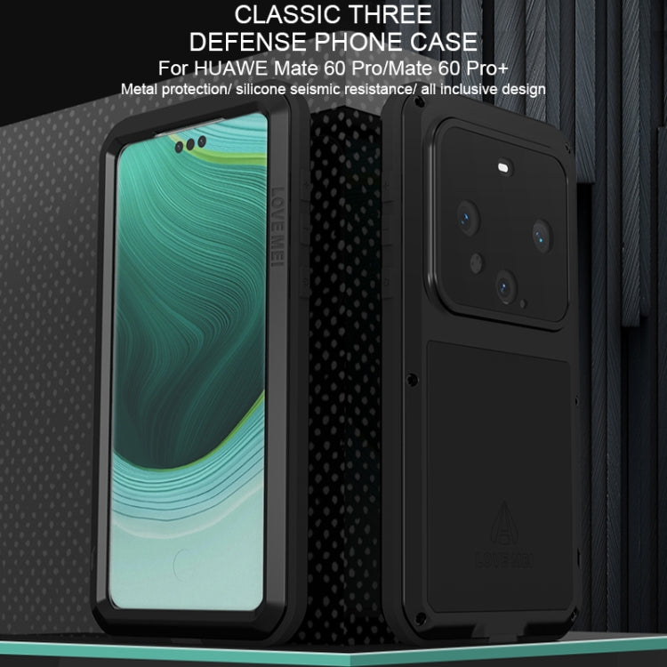 LOVE MEI Metal Shockproof Case for Huawei Mate 60 Pro, showcasing its sleek design and robust protection features.