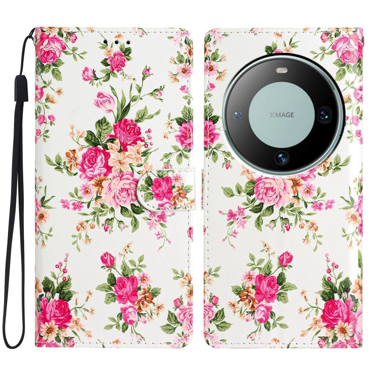 Huawei Mate 60 Pro Colored Drawing Leather Phone Case featuring a beautiful Peonies design, showcasing its stylish and functional attributes.