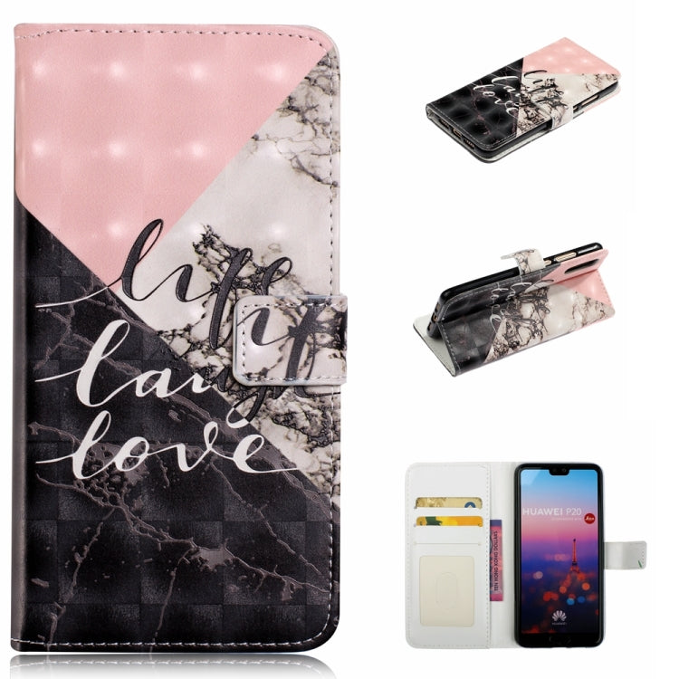 For Huawei P20 Oil Embossed 3D Drawing Leather Phone Case with kickstand feature, showcasing its stylish design and durable material.