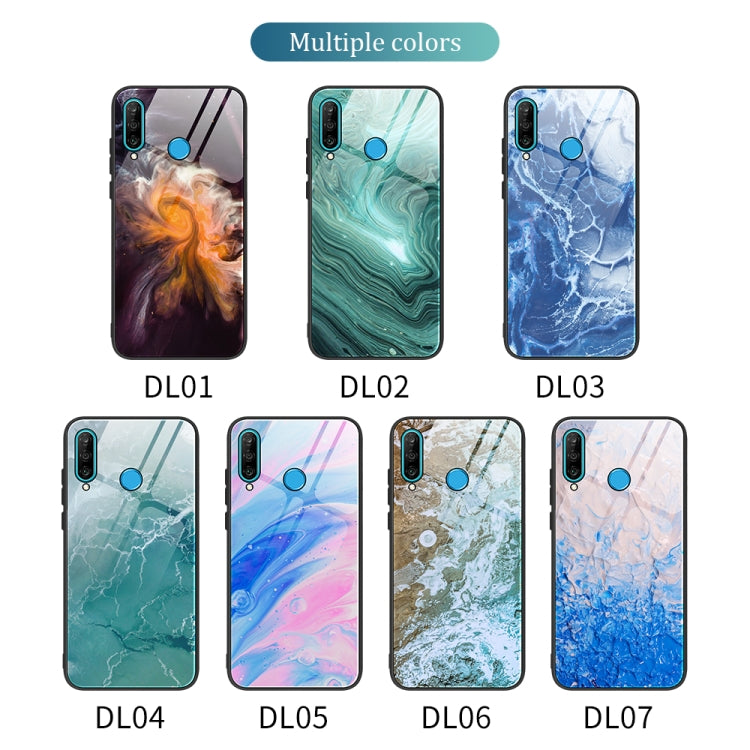 Marble Pattern Glass Protective case for Huawei P30 Lite, showcasing its stylish design and protective features.