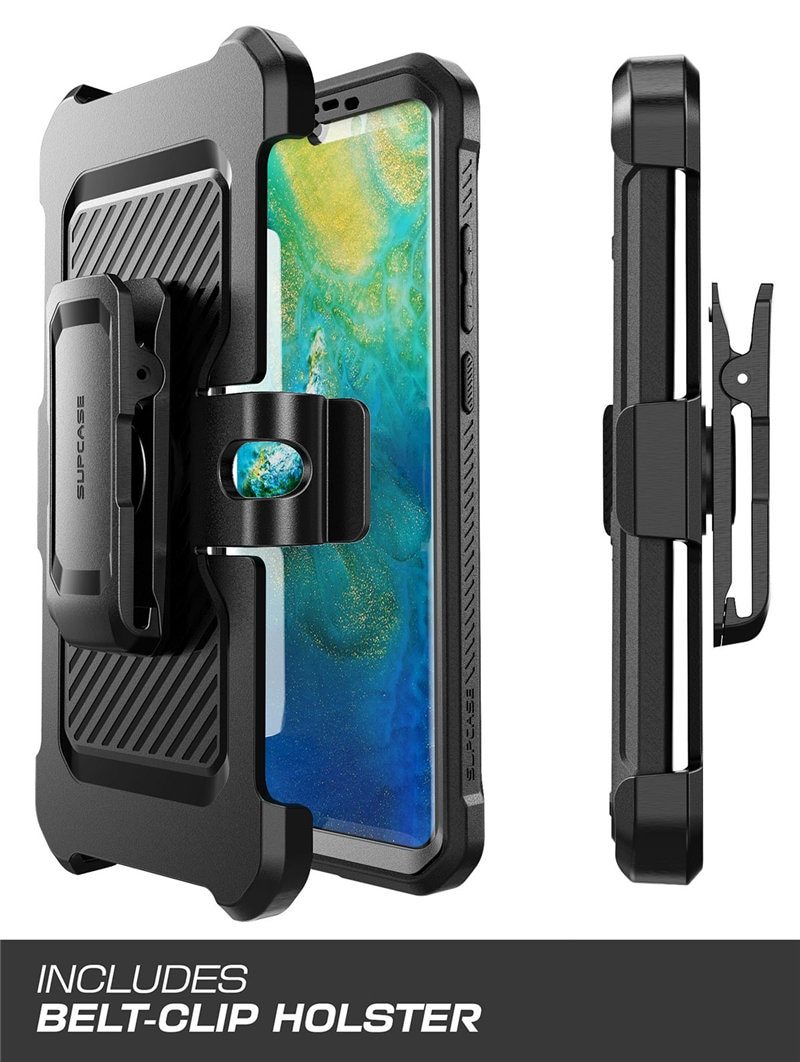 UB Pro Heavy Duty Full-Body Case for Huawei P30 Pro, featuring a built-in screen protector and kickstand in black and blue colors.