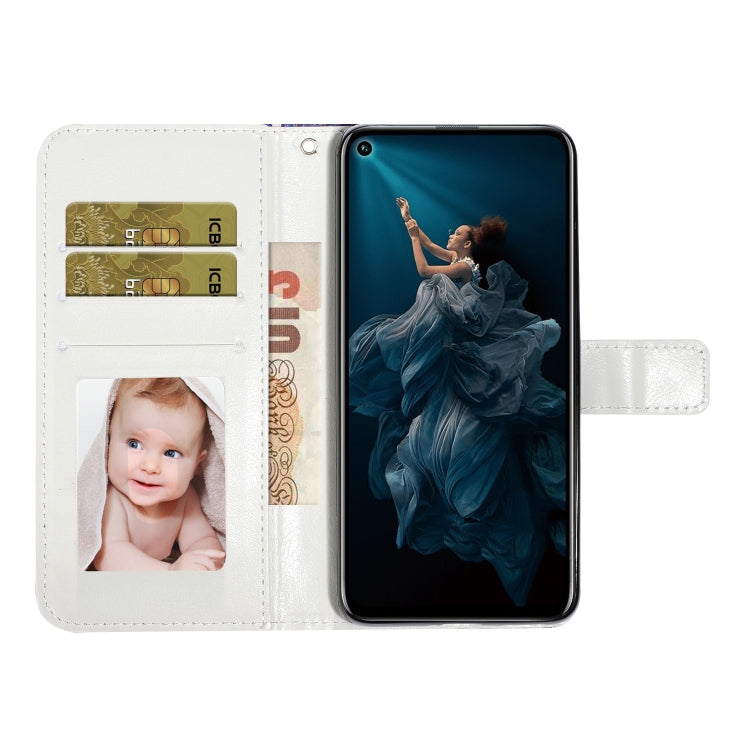 Stylish oil embossed 3D drawing leather phone case for Huawei P40 Lite, showcasing its elegant design and kickstand feature.