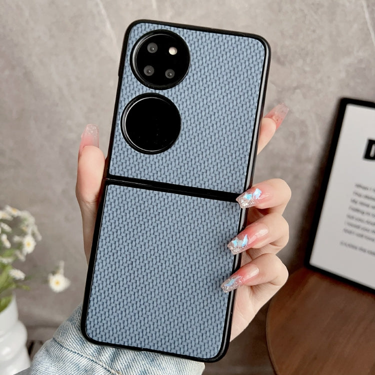 Blue weave texture phone case designed for Huawei P50, showcasing its stylish and protective features.