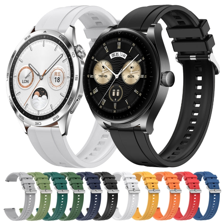 Tire pattern silver buckle silicone watch strap for Huawei Watch 3 and 3 Pro, showcasing its stylish design and comfortable fit.