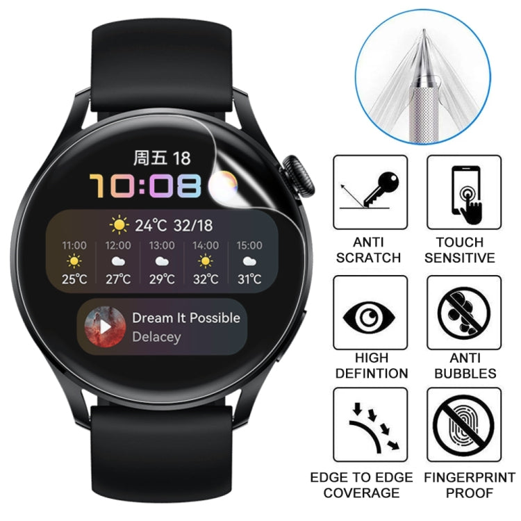 Soft Hydrogel Film Screen Protector for Huawei Watch 3, showcasing its clarity and precise fit on the watch screen.