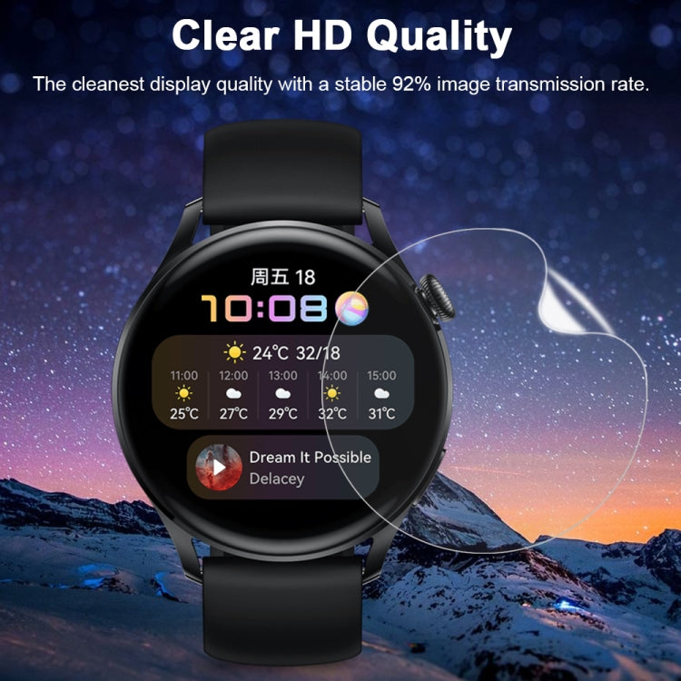 Soft Hydrogel Film Screen Protector for Huawei Watch 3, showcasing its clarity and precise fit on the watch screen.