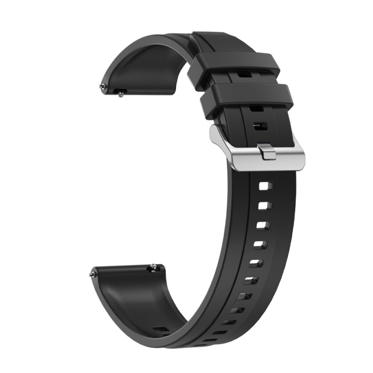 Stylish tire pattern silicone watch strap for Huawei Watch 4 Pro with silver buckle, showcasing its design and texture.