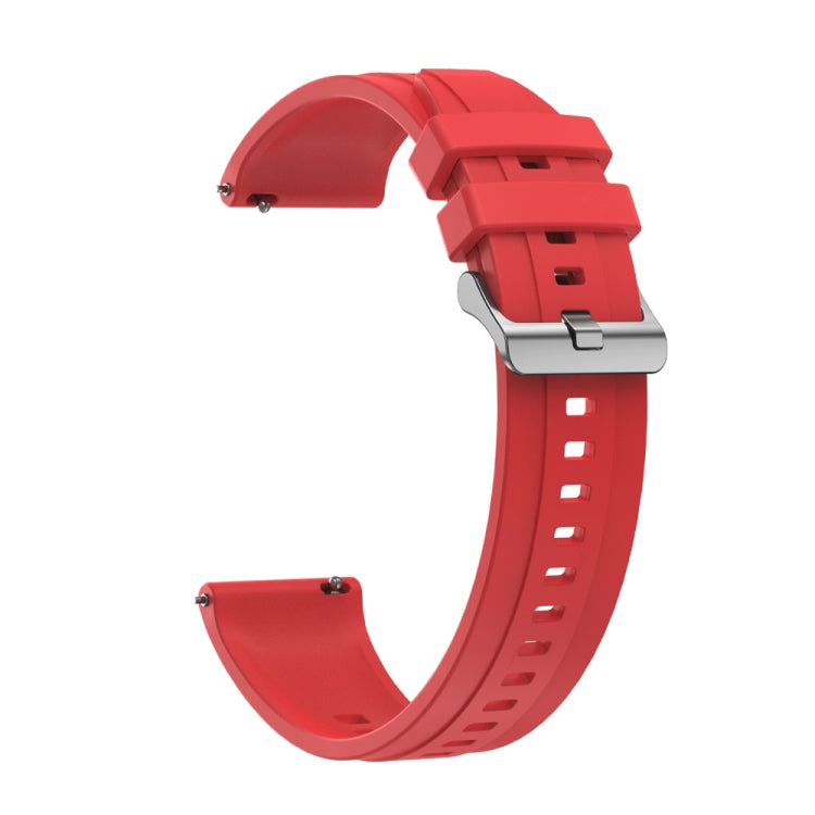 Red silicone watch band with tire pattern and silver buckle for Huawei Watch 4.