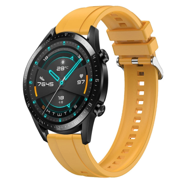 Tire pattern silicone strap with silver buckle for Huawei Watch GT, showcasing its stylish design and comfortable fit.