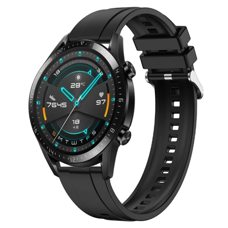 Tire pattern silicone strap with silver buckle for Huawei Watch GT, showcasing its soft texture and stylish design.