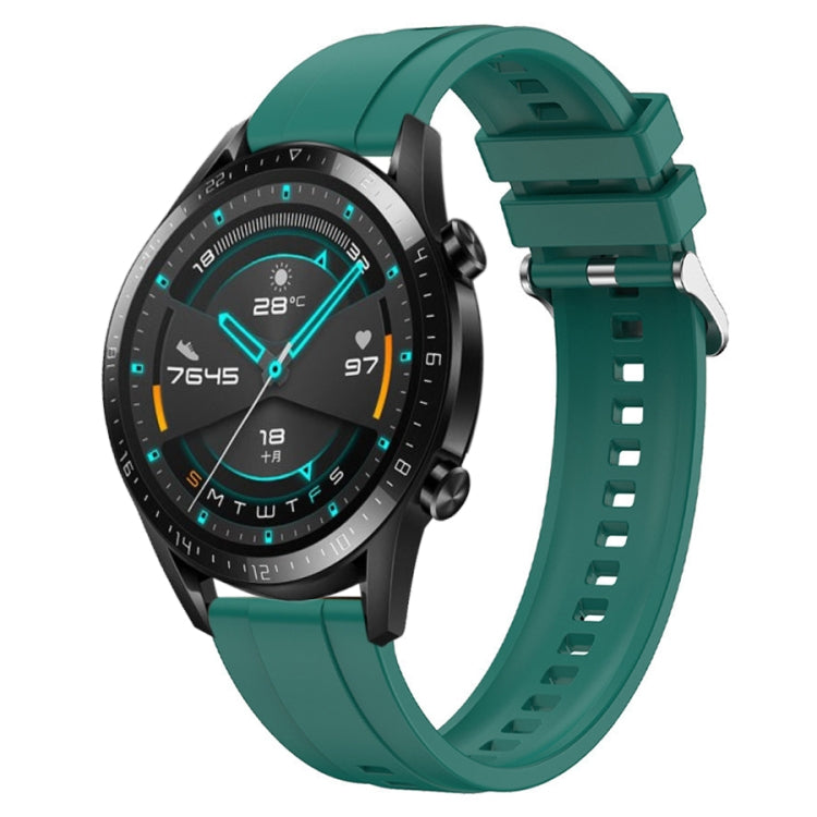 Tire pattern silicone strap for Huawei Watch GT with silver buckle, showcasing its design and comfort.